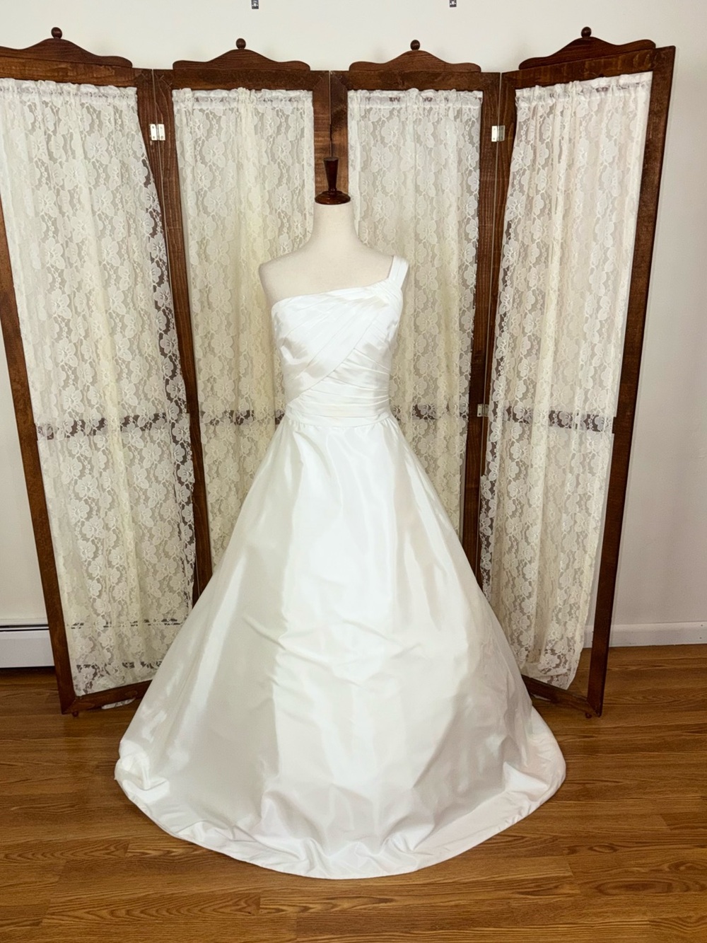 Stunning New Forever Yours Taffeta One Shoulder Wedding Gown